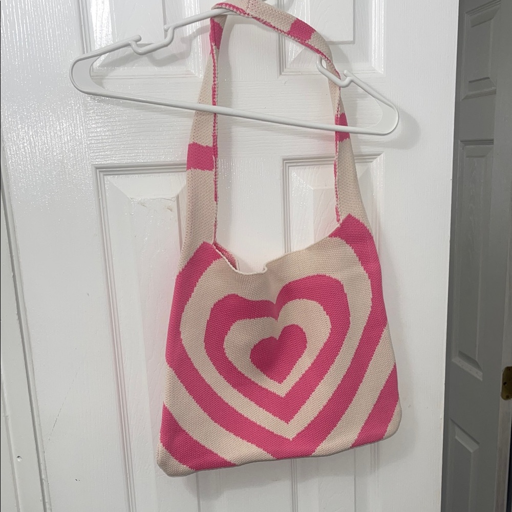 Pink and Cream Heart Patterned Women's Bag
